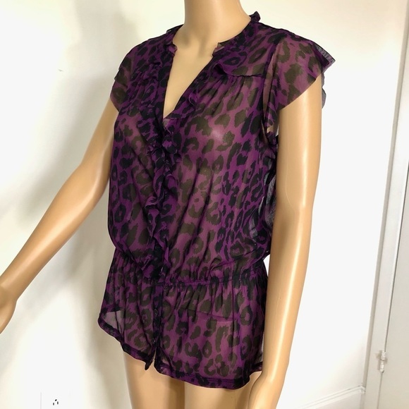 INC International Concepts Purple animal print ruffle blouse Top Size S - Picture 4 of 11